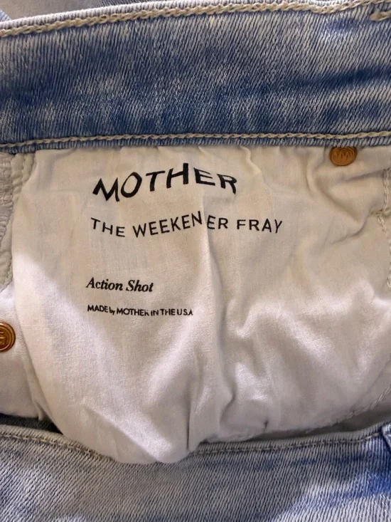 Mother The Weekender Fray Jeans 29 Action Shot High Rise Flare Distressed $278 - Picture 11 of 15